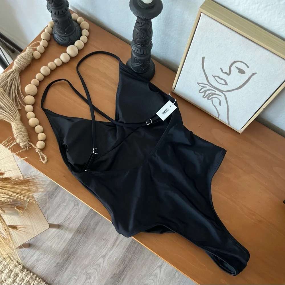 CRISSCROSS BACK BLACK ONE PIECE SWIMSUIT - Picture 4 of 5